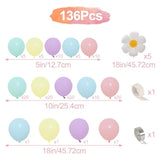 Daisy Balloon Arch Garland Kit - 136Pcs Pastel Rainbow Balloon Arch Kit - Birthday Balloons, White Groovy Flower Macaron Pink Yellow Blue Purple Balloons For First Birthday Wedding Party Decorations