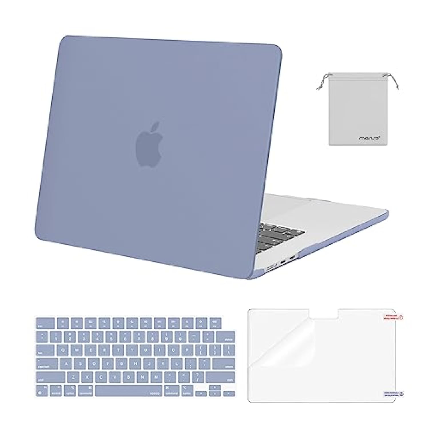MOSISO Compatible with MacBook Air 15 inch Case M4 M3 M2 2025 2024 2023 Release A3241 A3114 A2941 with Touch ID, Plastic Hard Shell Case&Keyboard Cover&Screen Protector&Storage Bag, Lavender Gray
