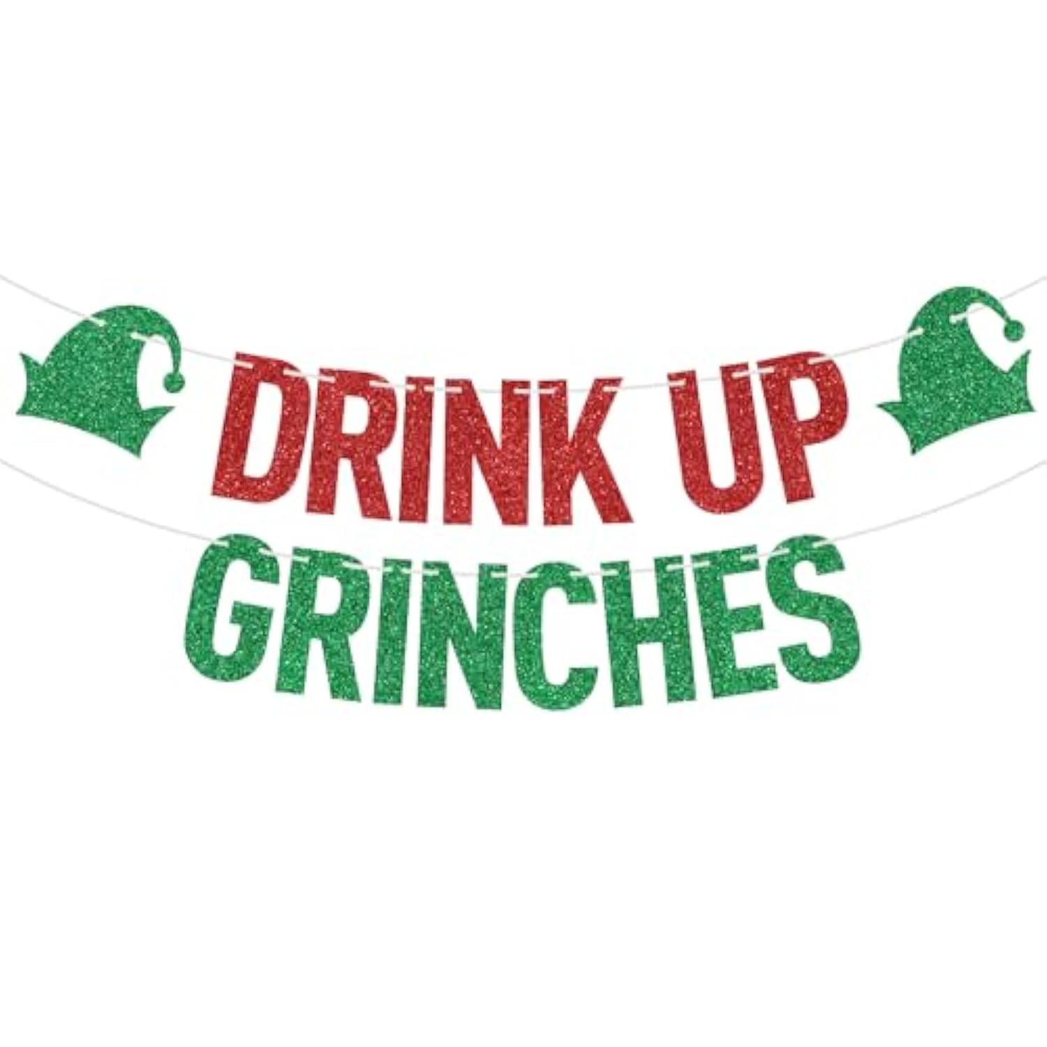 Red Glitter Drink Up Grinches Banner Christmas & New Year Party Decor