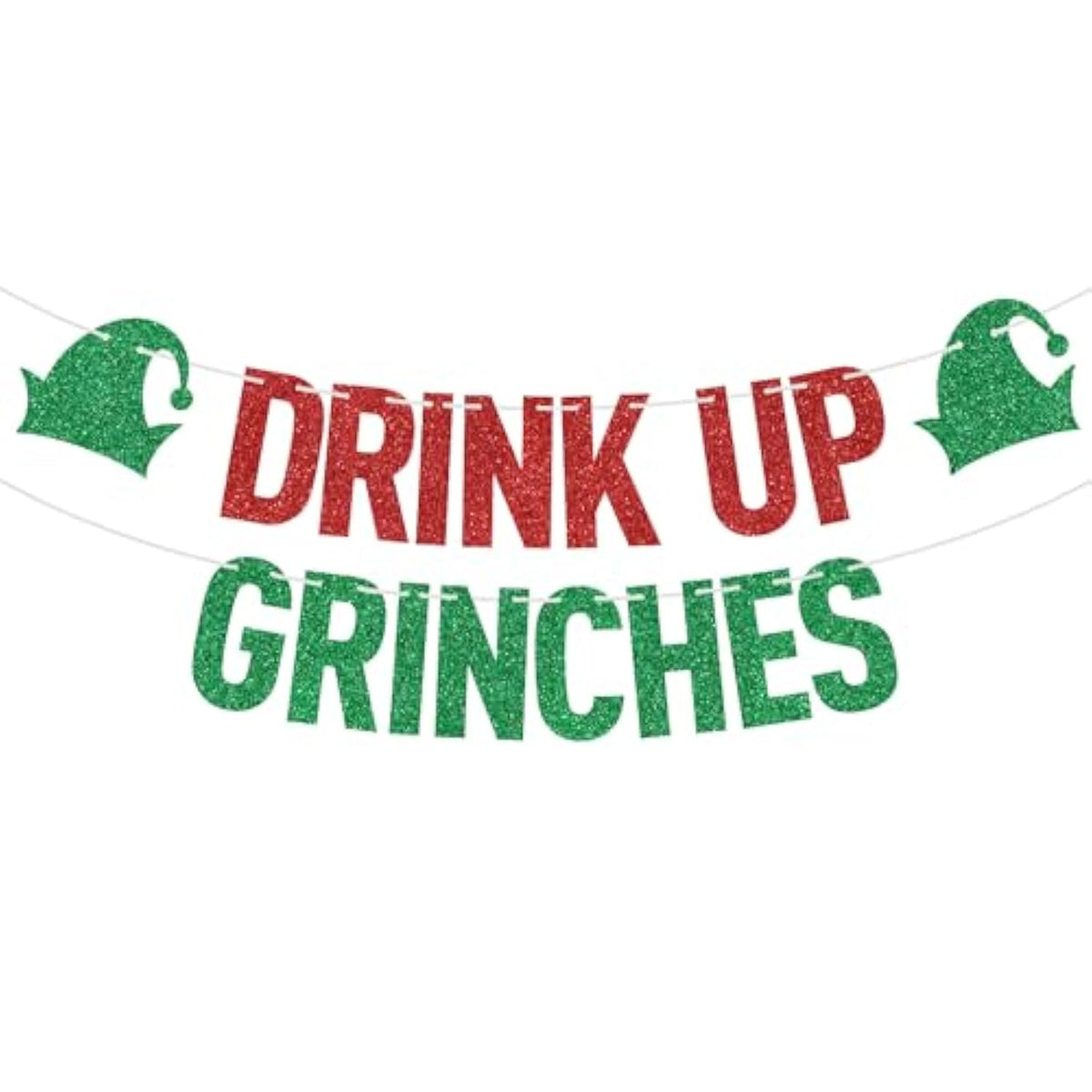 Red Glitter Drink Up Grinches Banner Christmas & New Year Party Decor