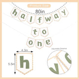 Half Way To One Banner - Neutral Rustic Baby 6 Months Birthday Decor, 1/2 Birthday Party Backdrop For Boys Girls, Cake Smash Photo Props, Baby Shower Decorations (Green)