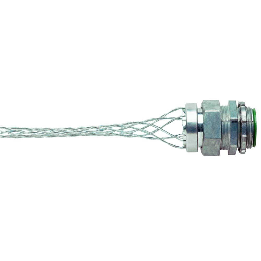 Legrand Box94 Flexcor Wire Mesh Grip, Wide Range, Straight Male, Dust Tight, 1-1/4" Npt, 0.940"-1.250" Cable Grip Range, Silver (1 Count)