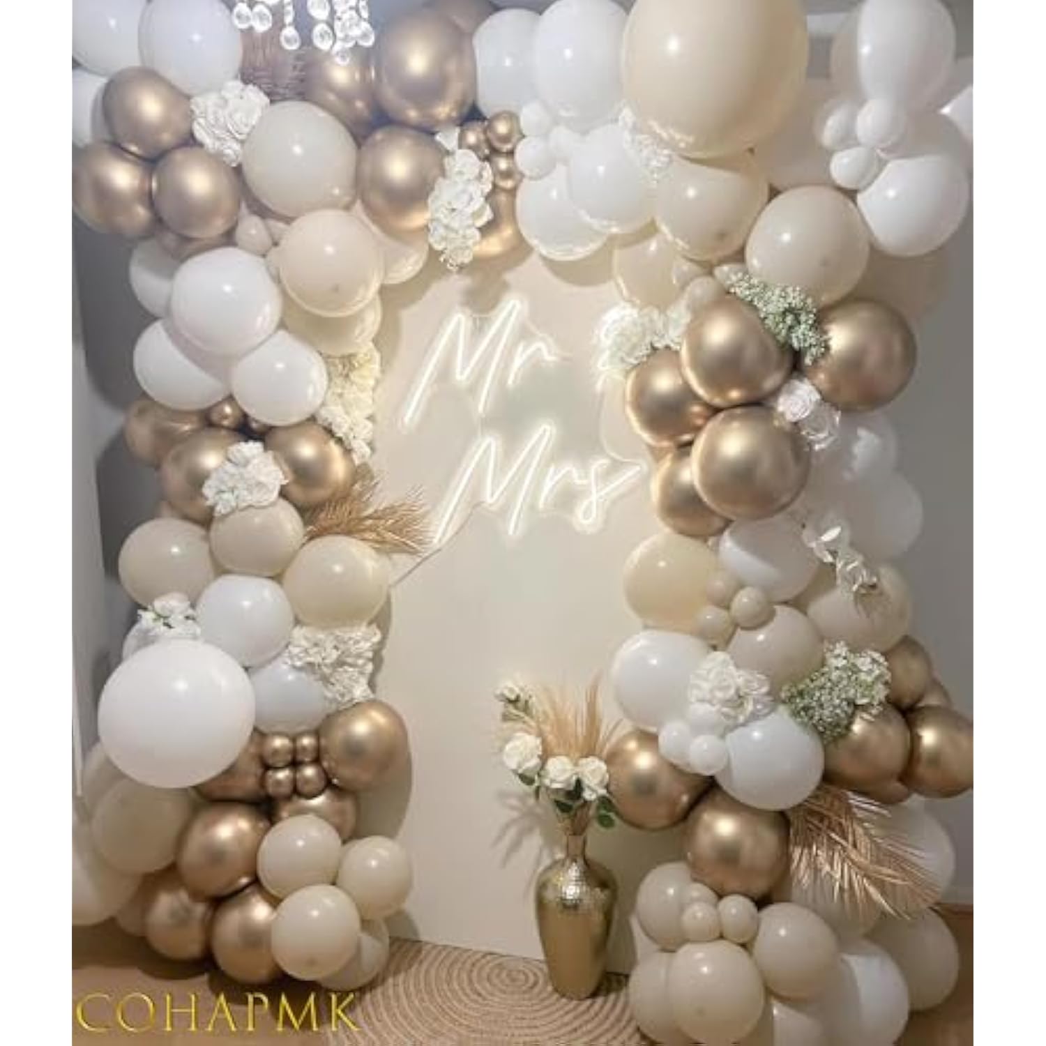 White Sand Gold Balloon Garland Arch Kit 144Pcs Beige Nude White With Metallic Chrome Gold Latex Balloons For Wedding Bridal Shower Engagement Party Decorations Birthday Baby Shower Supplies