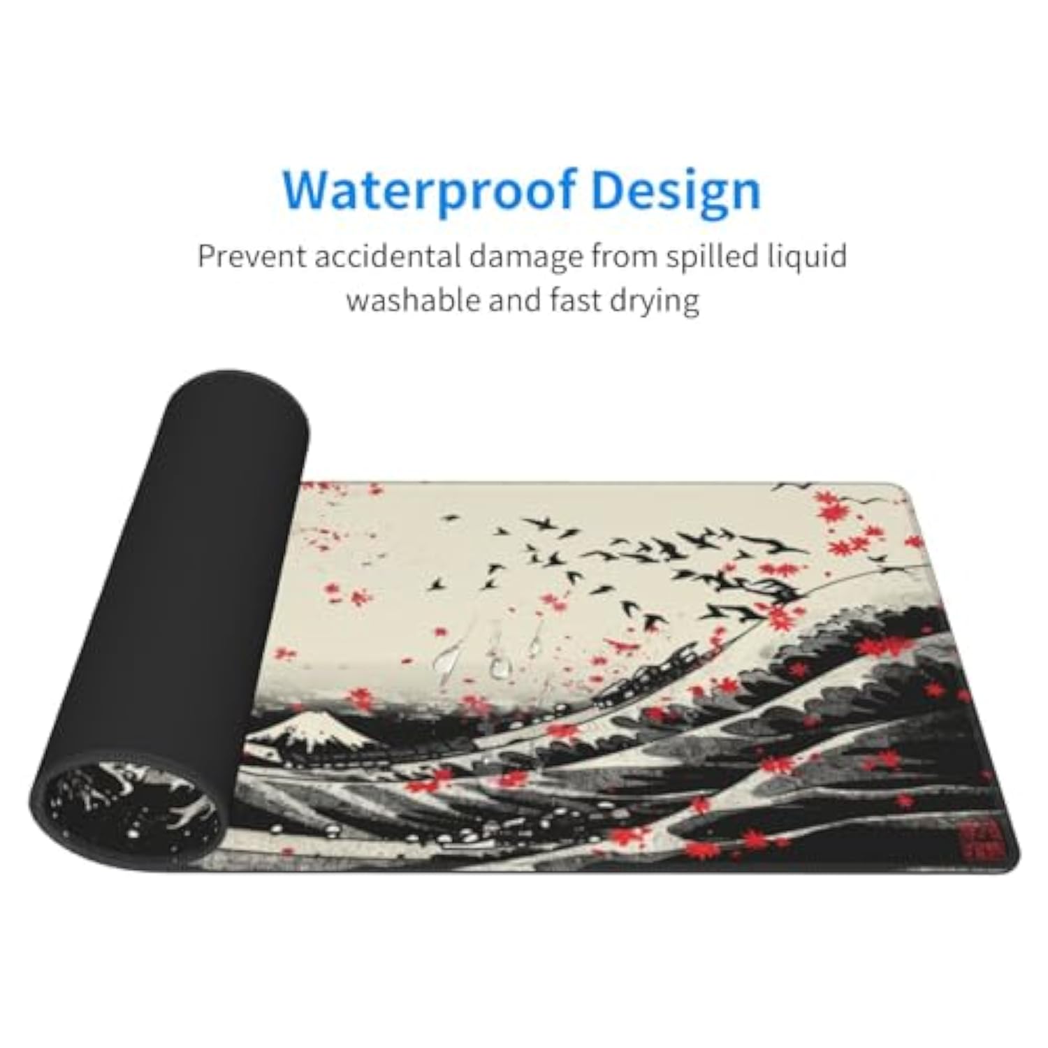 Gaming Mouse Pad Ukiyoe Japanese Art Blossom Cherry Non-Slip Rubber Base Extended Mousepad With Stitched Edges Keyboard Computer Laptop Mat For Gamer Desktop Office Home 31.5 X 11.8 In