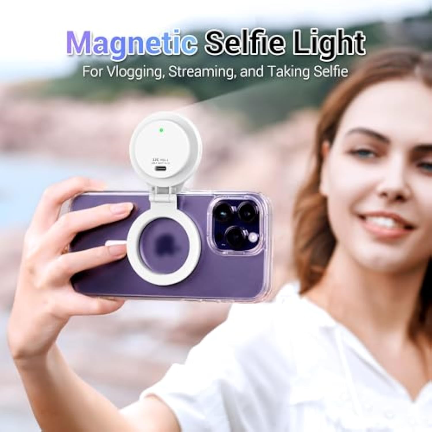 Jjc Magnetic Phone Selfie Ring Light, Rechargeable Cell Phone Selfie Light With 3 Light Modes/3 Brightness Levels, 180° Flip & Built-In Mirror Design Phone Fill Light For Selfie Vlog Live Streaming