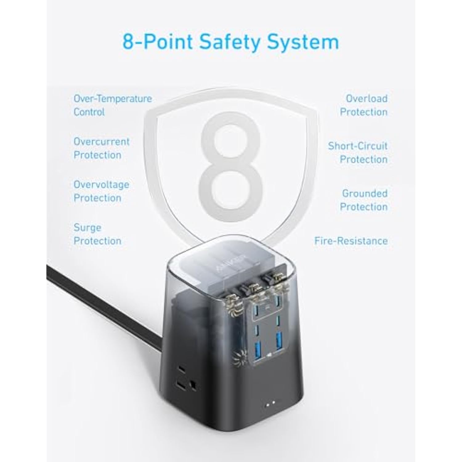 Anker Charging Station (100W), 9-in-1 USB-C Power Strip with 300J Surge Protection, for iPhone 16 & MacBook, 5 ft Flat Cable and Plug, 4 USB-C and 2 USB-A Ports, 3 AC Outlets, for Home, Office