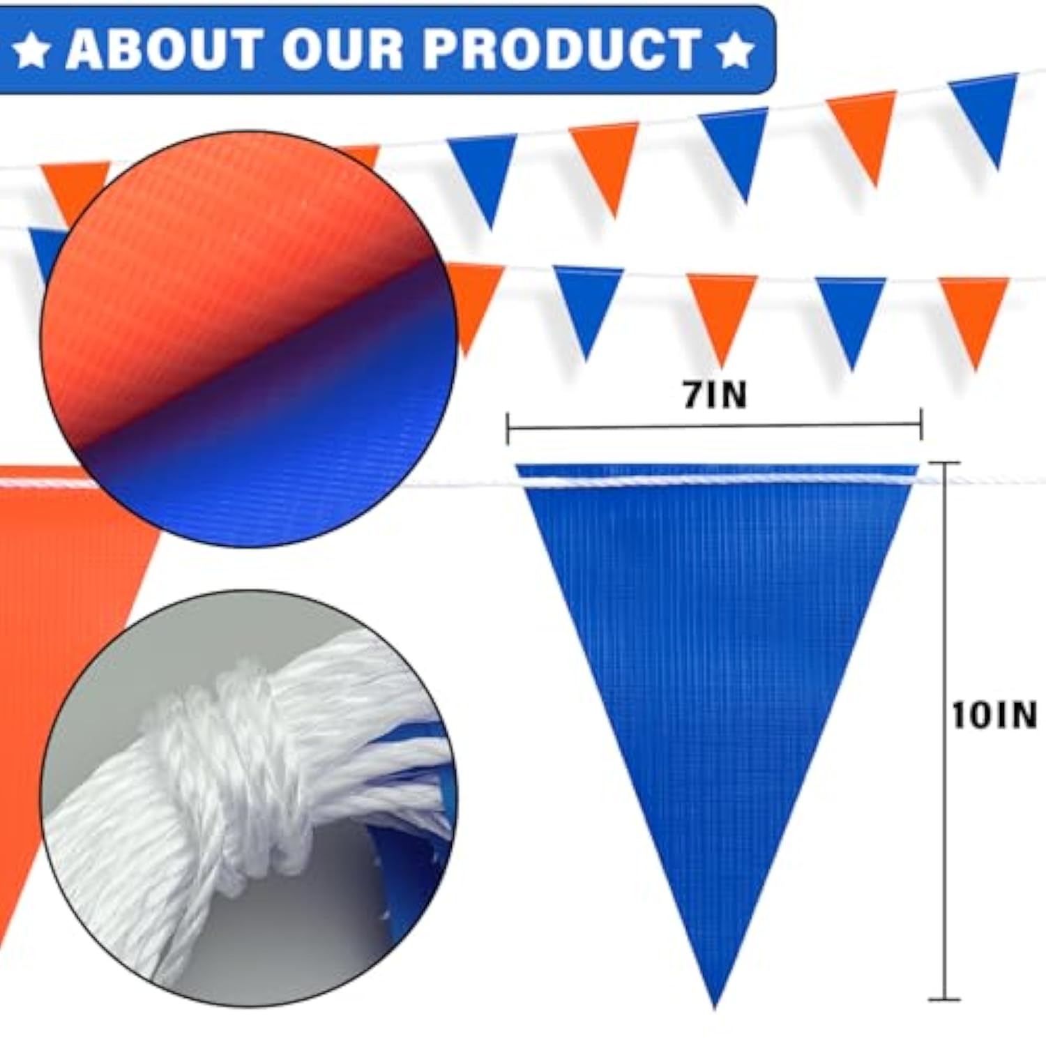 105ft Pennant Banner 45 Fluorescent Orange Blue Safety Flags 7x10 Inch Warning