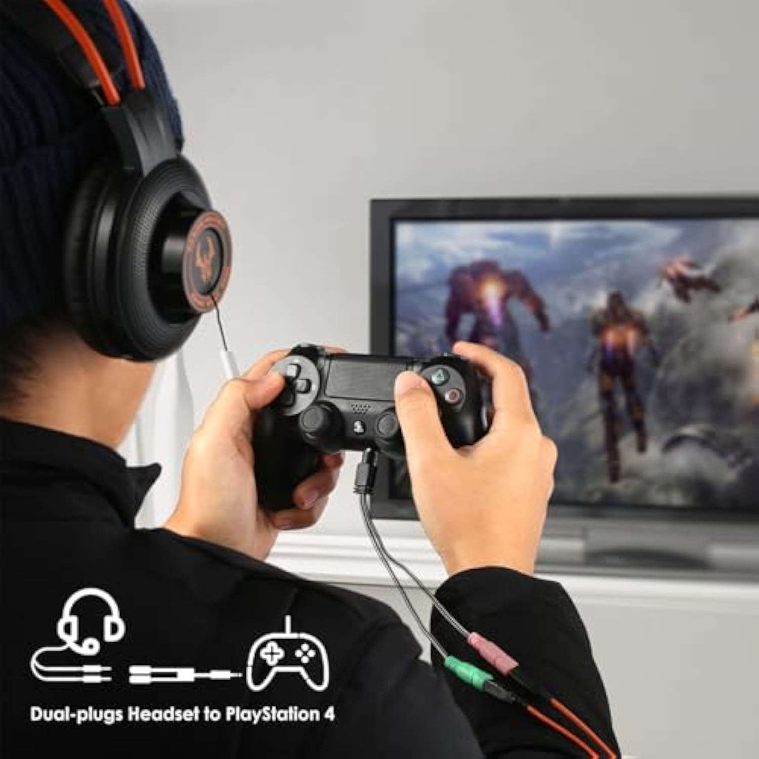 Headphone Mic Splitter, 3.5Mm Headset Adapter (Microphone + Audio) 2 Trs Female To Trrs Male Ctia Stereo Jack Y Cable Compatible For Dual-Plug Gaming Headset To Xbox, Ps4, Phone, Laptop, Pc