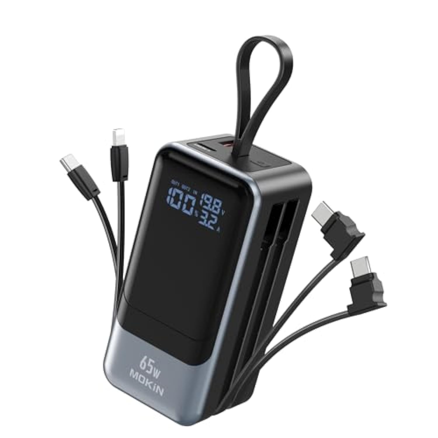Portable Charger 65W, Power Bank Battery Pack With Built In Cable, 4 Outputs, Usb C Powerbank Fast Charging, Travel Chargers For Iphone 16/15/14/13/12 Series, Samsung, Laptop, Macbook, Dell Xps, Ipad