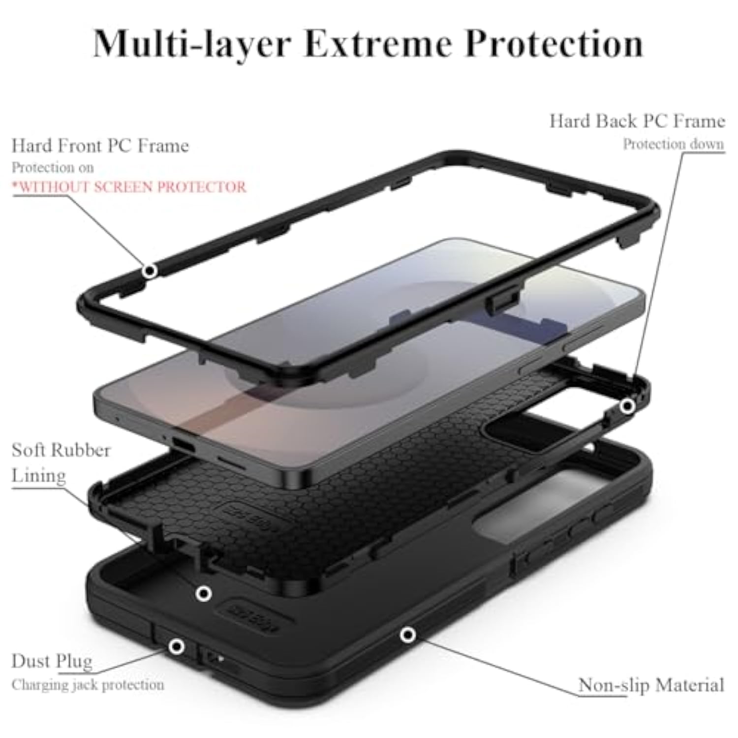 For Galaxy S25 Edge Case,3 Layers Military Grade Full Body Protection,[Without Screen Protector][Dustproof] Shockproof Rugged Non Slip Hard Cover For Samsung Galaxy S25 Edge,Black