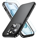 Shockproof for iPhone 15 Case,[15 FT Military Grade Drop Protection],with 2X [Tempered Glass Screen Protector ] with Air Bumpers Full-Body Protective Phone Case, Mysterious Black