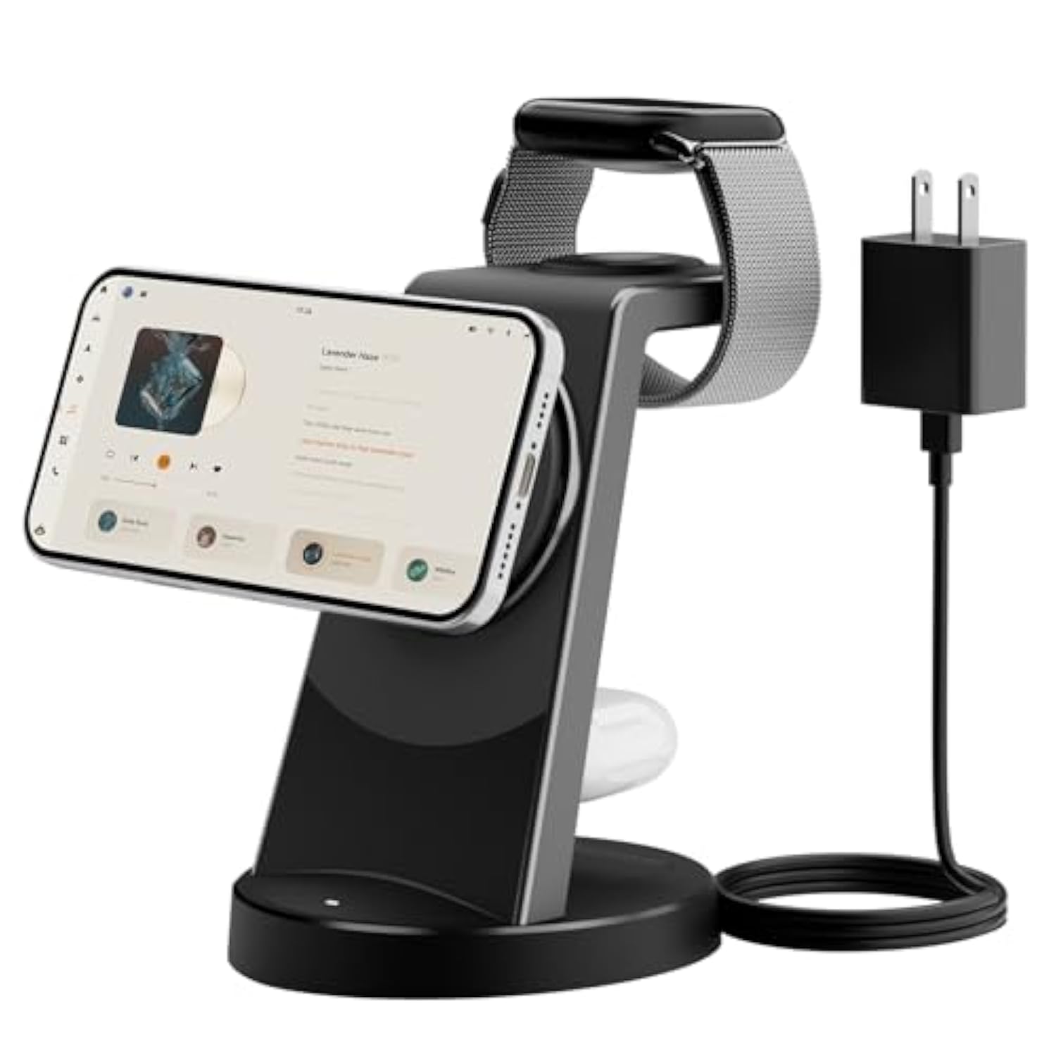 Magnetic 3-In-1 Wireless Charging Stand: 15W Mag Safe Qi2 Charger Station For Iphone 16E 16 15 14 13 12 Pro Max - Apple Watch S10–2 Ultra Se And Airpods 4 3 2 Pro - Office Home Desk Dock Nightstand
