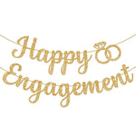 , Gold Glitter Happy Engagement Banner - 10 Feet, No Diy | Engagement Party Decorations | Engagement Party Banner | Engaged Banner, Bachelorette Party Decorations