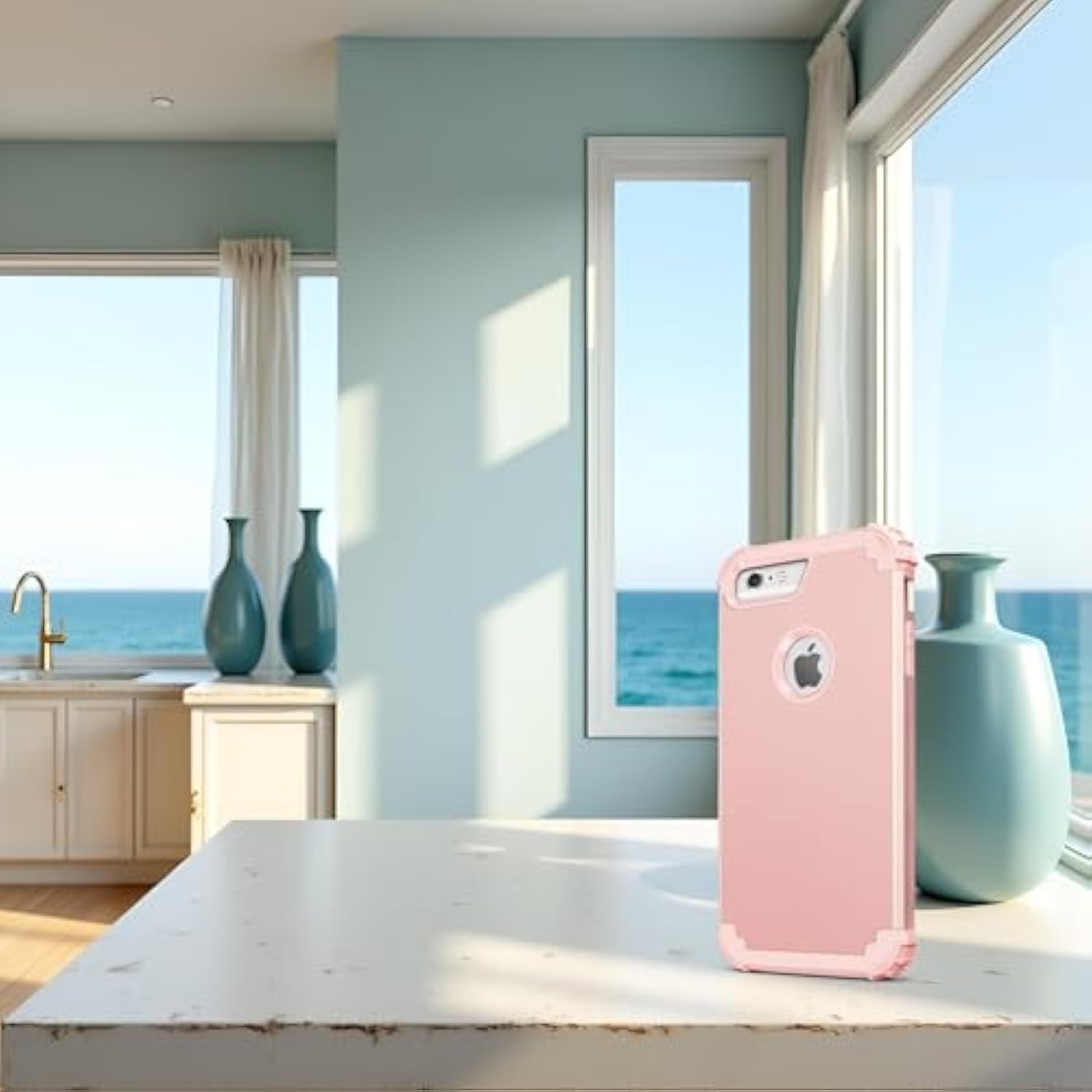 For 6S Plus Case With Tempered Glass Screen Protector, 3 In 1 Shockproof Slim Hybrid Heavy Duty Hard Pc Cover Soft Silicone Bumper Full Body Case, Rose Gold