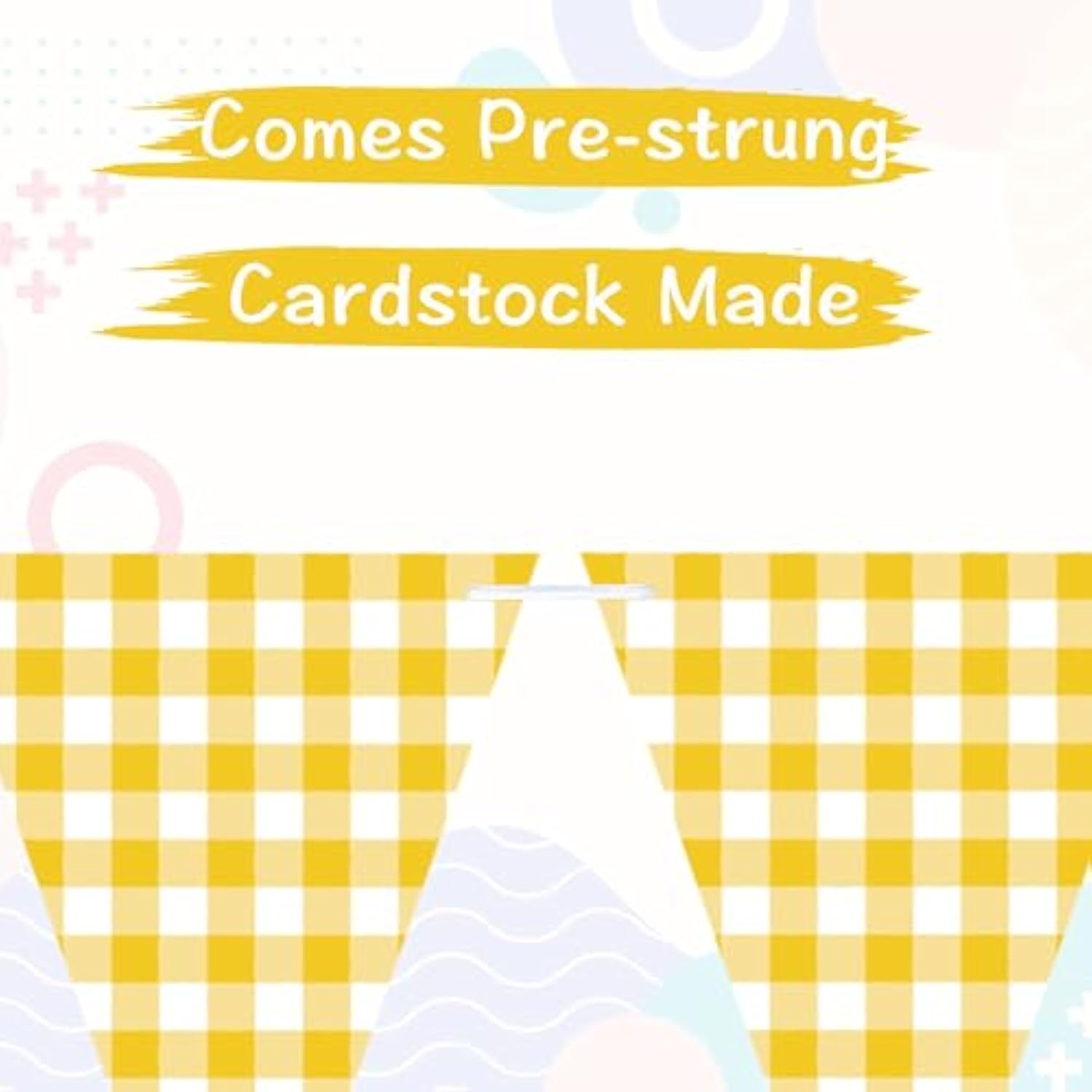 Yellow Gingham Banner For Picnic, Bbq Themed Party Decorations, Yellow And White Checkered Bunting Flag Garland For Lemon Wedding Baby Shower Birthday Party Supplies