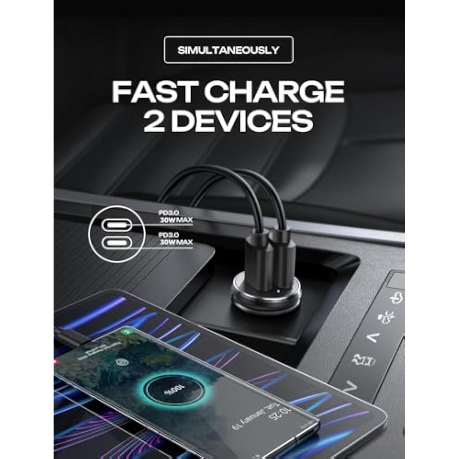 2 Pack Car Charger Usb C Cigarette Lighter Adapter For Iphone 16 [Mini All Metal] 60W Dual Port Usb C Car Charger, 12V Usb C Car Charger Cigarette Lighter Adapter For Iphone 16 15 14 13, Android