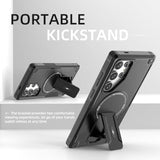 Samsung Galaxy S24 Ultra Case with MagSafe Compatible, 2 Pcs Fingerprint Unlock Glass Screen Protector, Built in Invisible Stand, Shockproof Protective Phone Cover 6.8-inch Black