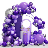 Purple Balloon Garland Arch Kit - 134Pcs Mixed Size Purple & Silver Balloons For Birthday, Wedding & Baby Shower Decorations