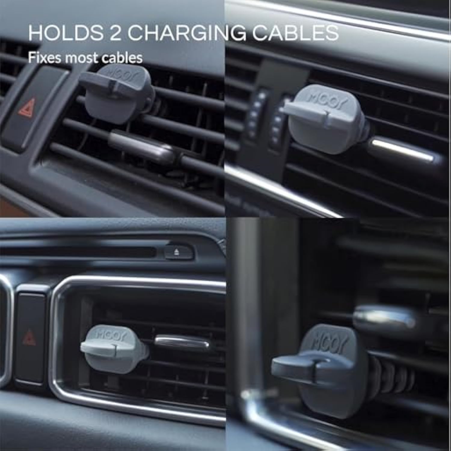 Dashman, 2-Pack Car Cable Management, Air Conditioning Holder For Cable, No Adhesive Needed, Car Vent Mount Phone Holder Organizer, Flexible Rubber Fins Organizer, Fits Most Car Vents