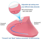 Vertical Mouse, 2.4G Wireless Ergonomic Optical Mouse 800/1200 /1600 Dpi 6 Buttons Right Handed Gaming Mice For Laptop, Desktop, Pc, Macbook (Pink)