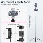 ULANZI MT-70 Extendable Tripod, 63" Selfie Stick Vlog Tripod Stand with 2 Phone Clips, 360 Rotate Dual Camera Tripod for iPhone, Sony, Canon, GoPro, Lightweight for Travel, Black