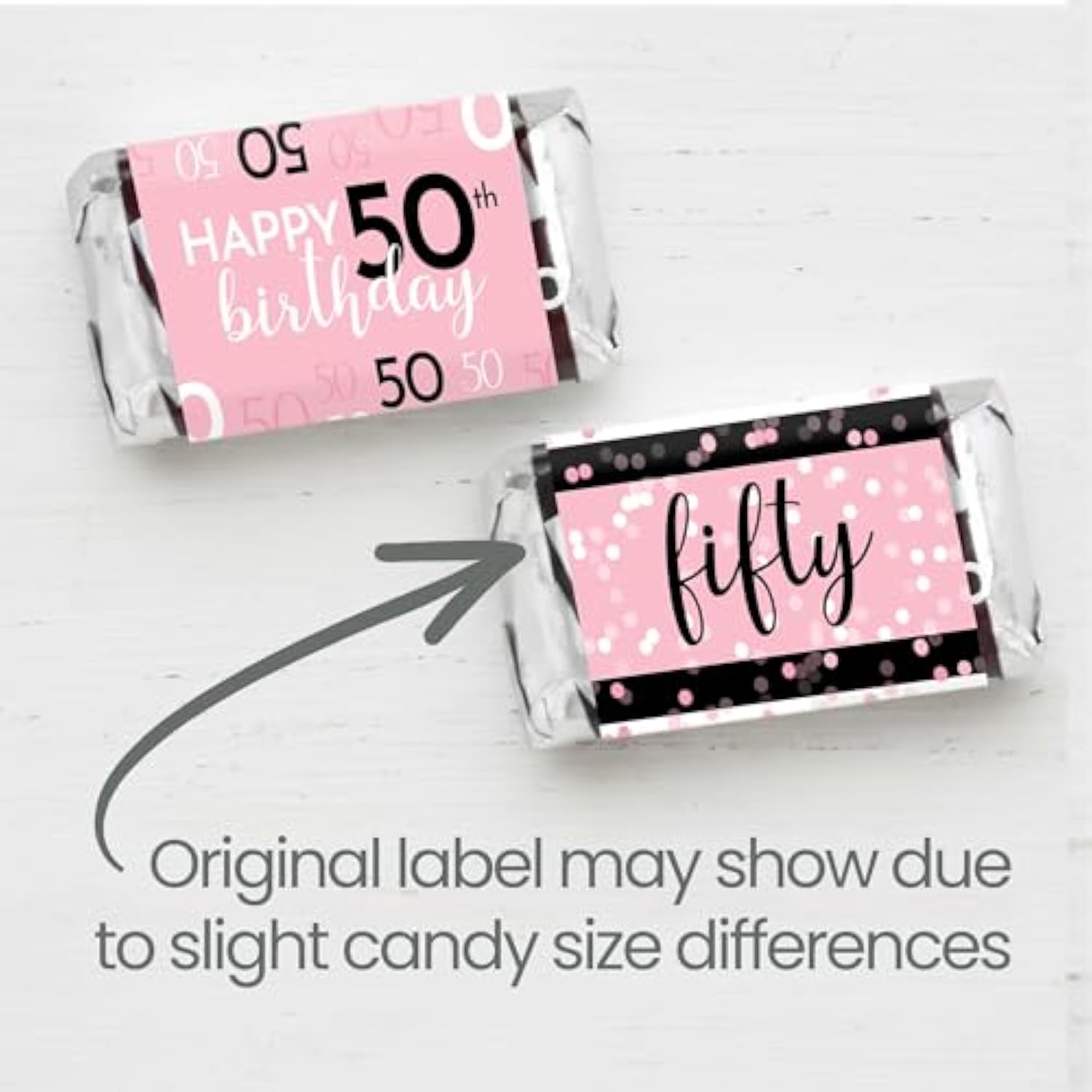Pink, Black, And White 50Th Birthday Party Mini Candy Bar Wrappers - 42 Count, Pink Birthday Decorations For Women