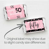 Pink, Black, And White 50Th Birthday Party Mini Candy Bar Wrappers - 42 Count, Pink Birthday Decorations For Women
