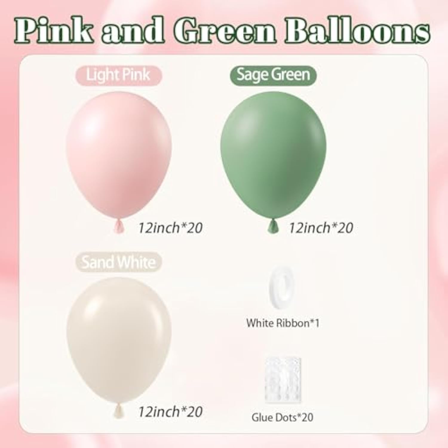 60-Pc Pink & Sage Green Balloon Set for Baby Shower & Party Décor
