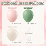 60-Pc Pink & Sage Green Balloon Set for Baby Shower & Party Décor