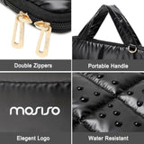 MOSISO Shiny Puffy Laptop Sleeve Compatible with MacBook Air/Pro, 13-13.3 inch Notebook, Compatible with MacBook Pro 14 inch M4 M3 M2 M1, Twelve Rectangle Quilted Bag with Handle&Small Case, Black