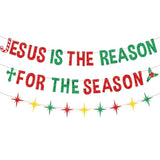 Jesus Is The Reason For The Season Banner Christmas Nativity Decoration Merry Christmas Celebrate Jesus' Birthday Party Decor Supplies