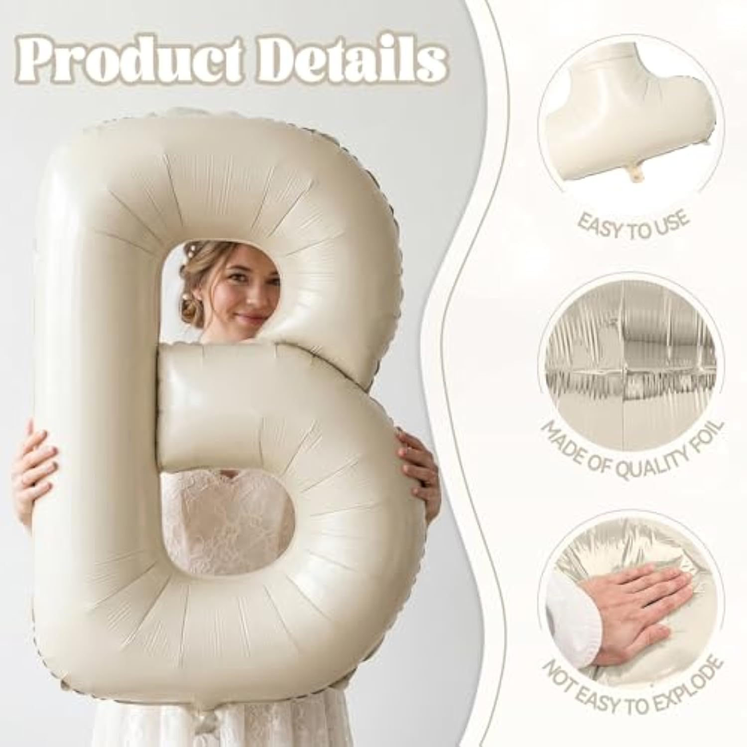 40 Inch Bride Letter Balloons, Big Cream Bride Foil Balloons, 5 Pcs Giant Foil Large Aluminum Balloon Helium For Wedding Bridal Shower Anniversary Engagement Bachelorette Party Decoration