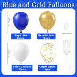 60 Pcs Royal Blue, Gold & White Balloons Metallic & Confetti for Weddings & Parties