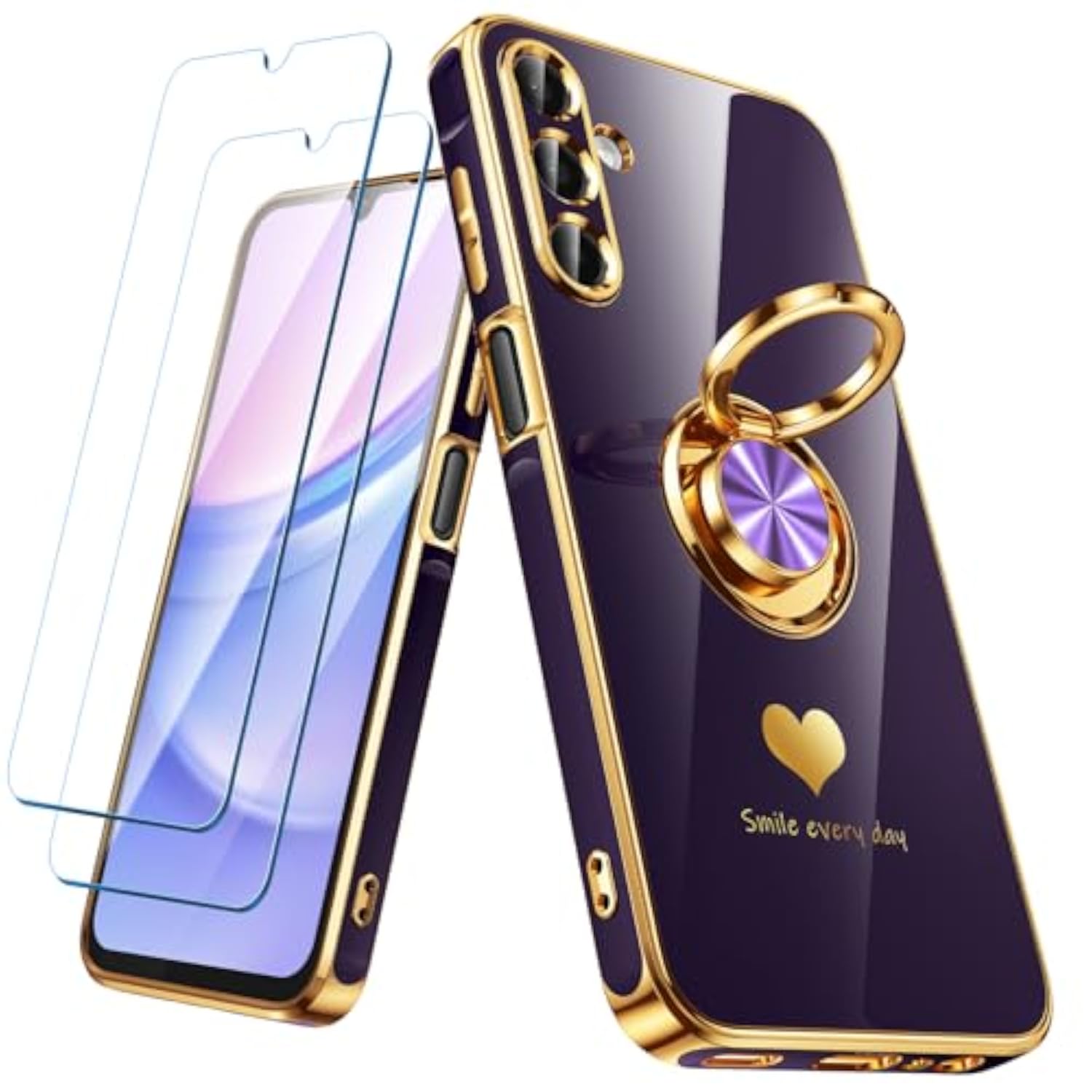 Luxury Gold Edge Plating 2 Pack Screen Protector Case for Samsung Galaxy A15 5G - Purple