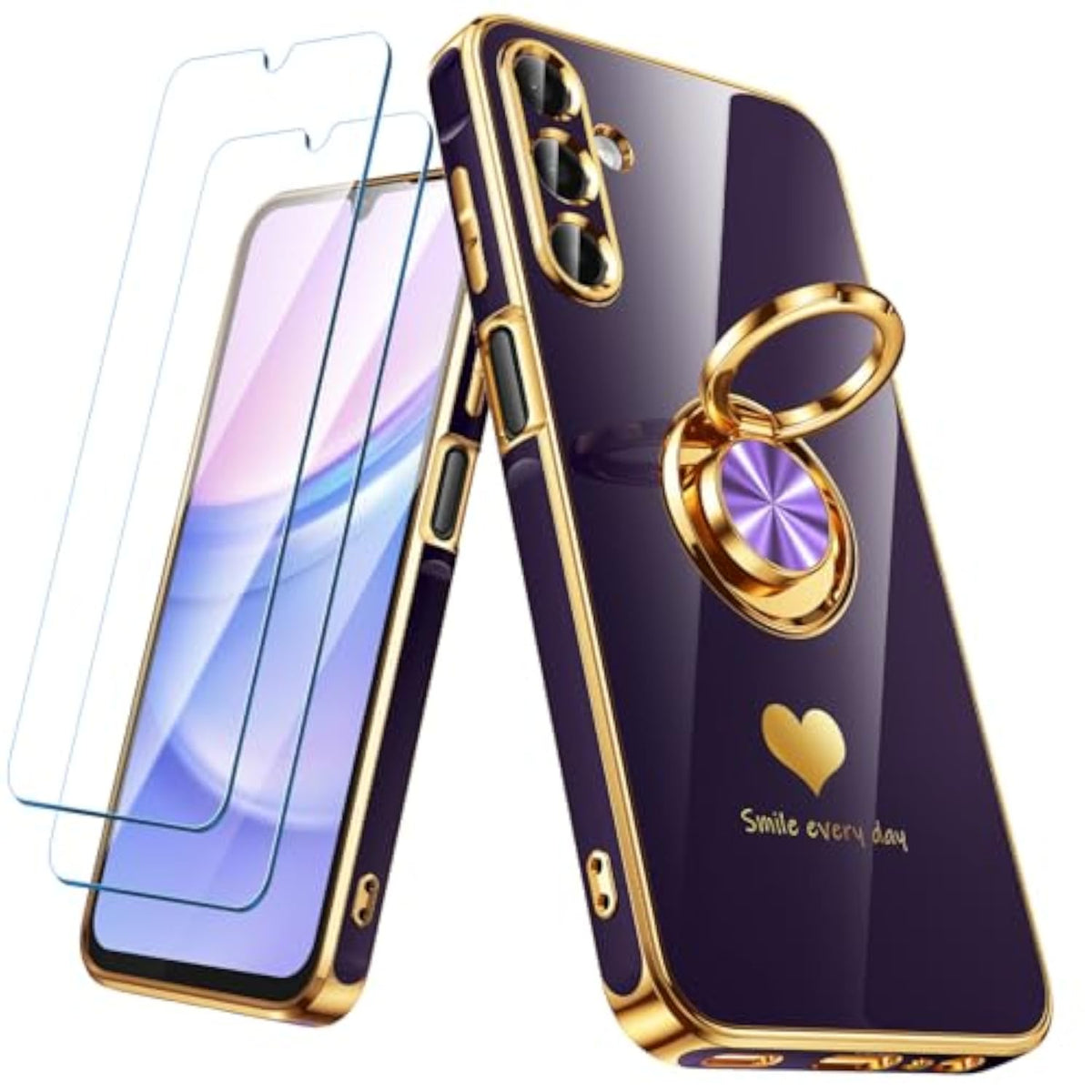 Luxury Gold Edge Plating 2 Pack Screen Protector Case for Samsung Galaxy A15 5G - Purple