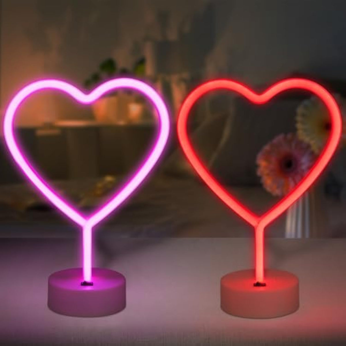 Valentines Day Decorations, 2 Pack Heart Neon Signs, Led Pink Lights Battery Operated Or Usb Powered, Neon Lights Heart Decor For Valentine'S Day Gifts, Wedding, Party, Pink Room Decor