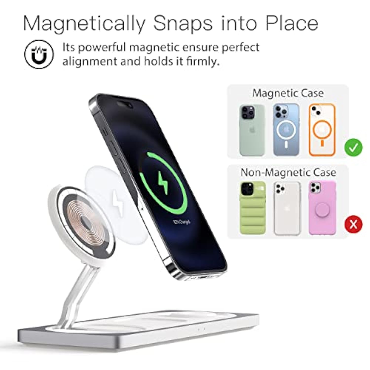 3 In 1 Charging Station For Apple Devices: Used For Iphone And Watch Charging Station With Magsafe Charger Stand, Wireless Charger For Iphone 16/15/14/13/12, Apple Watch 1-9/Ultra, Airpods 3 Pro