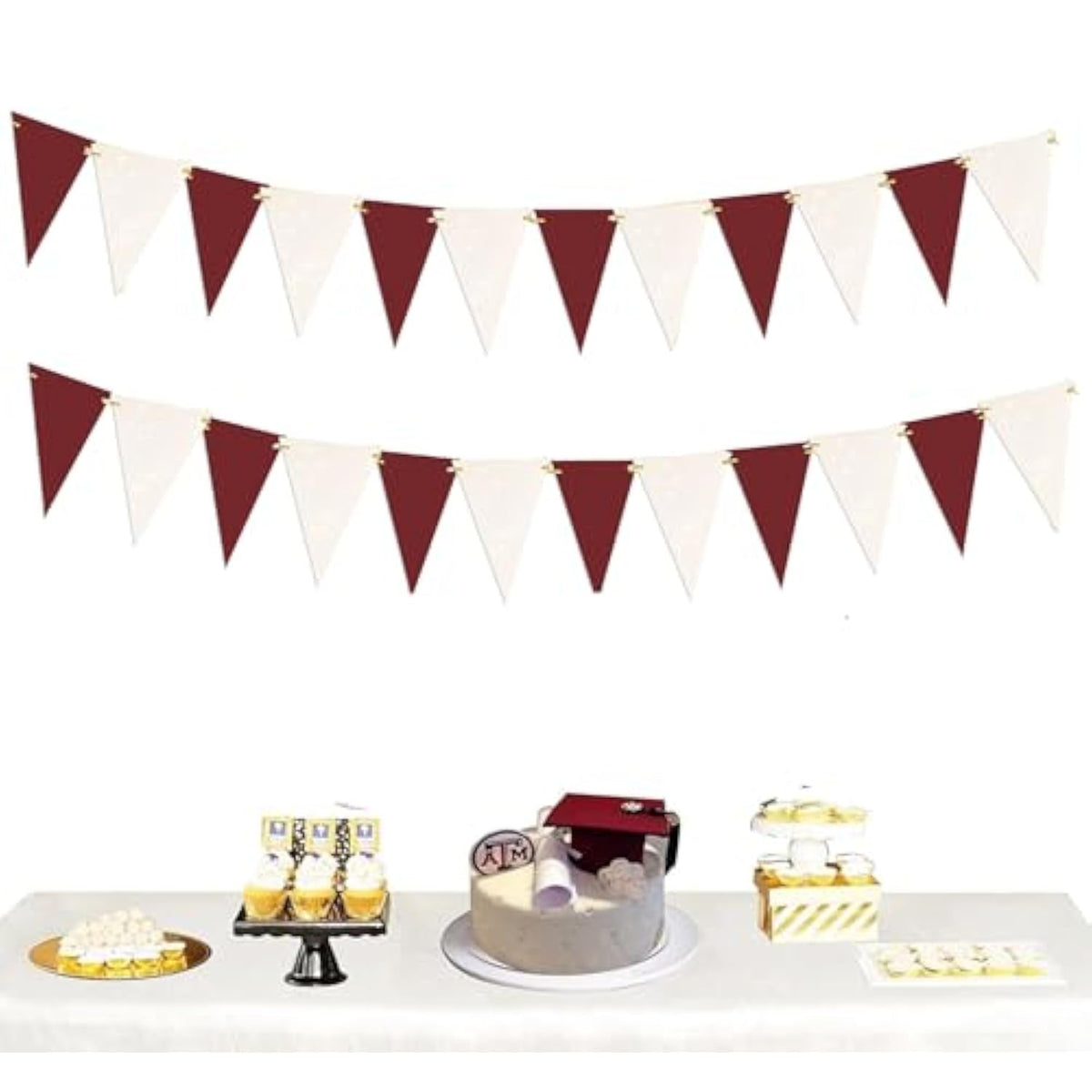 Graduation Decorations Maroon White 2026/Maroon Graduation Party Decorations Triangle Bunting Banner Maroon Grad Backdrop Burgundy Birthday