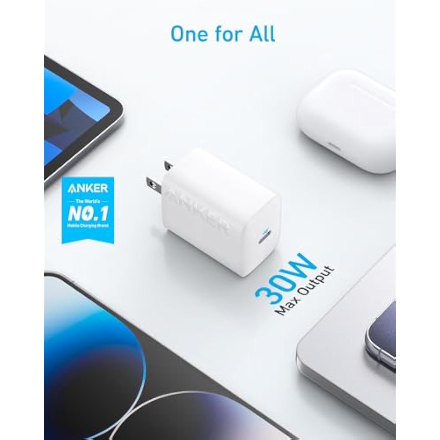 Anker 312 30W USB-C Charger, Charger Compact Foldable Design, 2-Pack 30W Fast Charger iPhone 14/13/12 Series, Samsung S23, MacBook Air, Pixelbook, iPad Pro, More (Cable Not Included) White