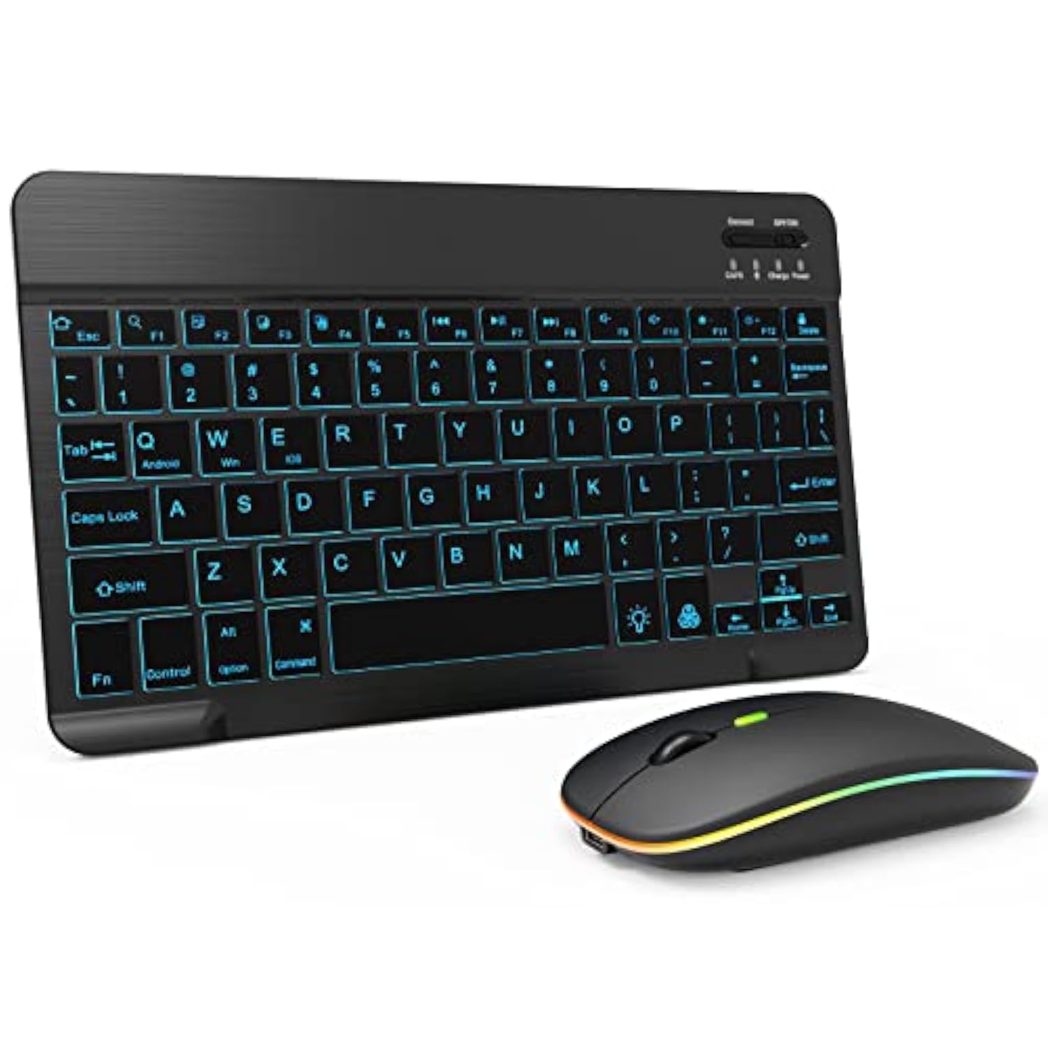 7 Color Backlit Bluetooth Keyboard And Mouse Combo For Ipad A16 11Th 10Th Gen Ipad Pro Mini Air Iphone, Ipados 13 Or Later, Slim Rechargeable Android Tablet Phone Wireless Mouse Keyboard (Black)