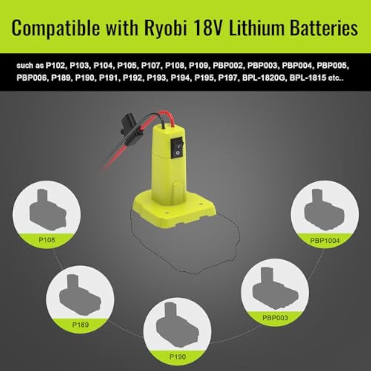 1 Pack Power Wheel Adapter For Ryobi 18V Battery, Upgraded Battery Converter Kit With Switch, Fuse & Wire Terminals, 12 Awg Wire, Power Connector For Diy Rc Car Toys Robotics