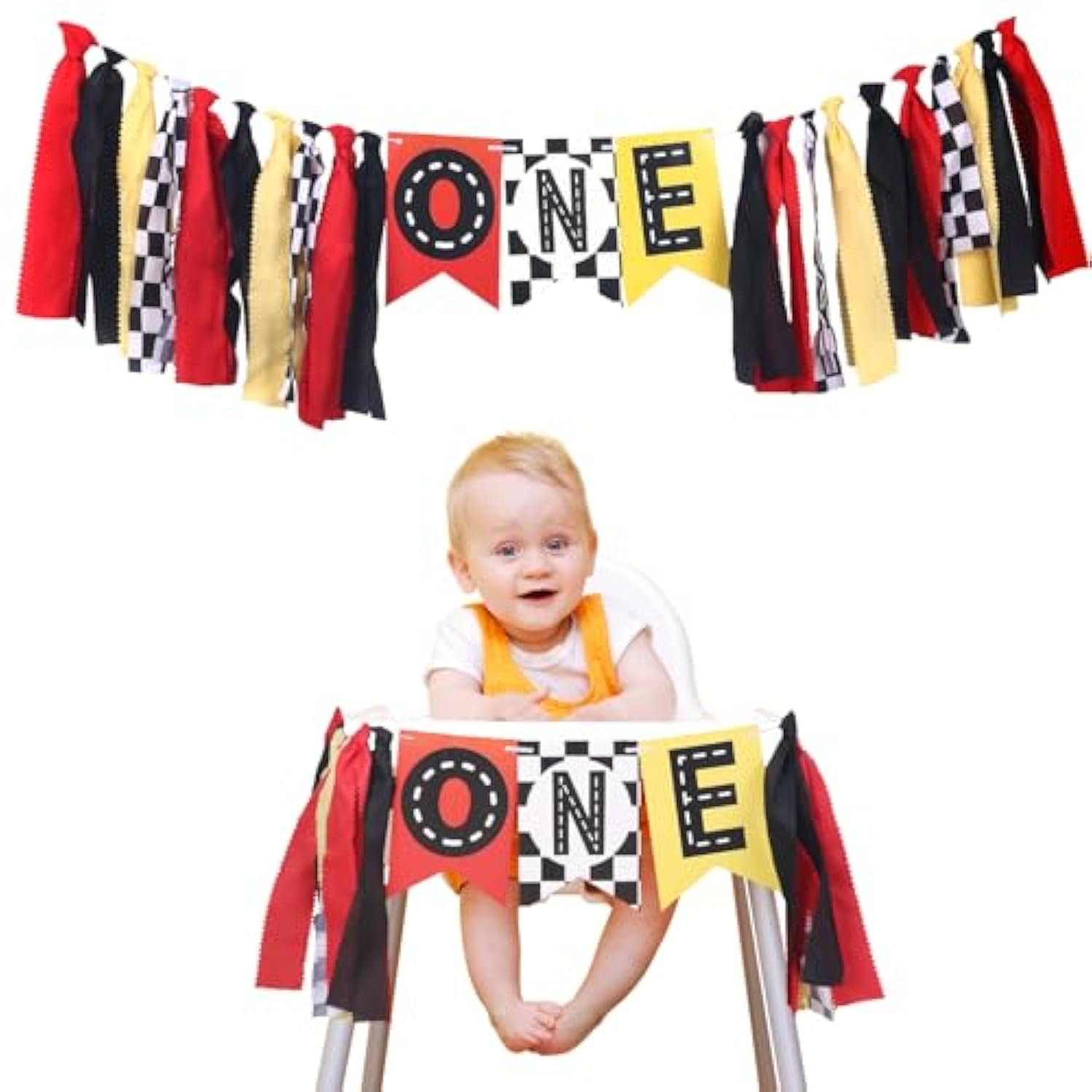 Pre-Strung Race Car Highchair Banner 1St Birthday Boy, Racetrack First Birthday One High Chair Banner Decorations, First Trip Around The Sun Party Decor Party Photo Props,Baby Shower Decoration