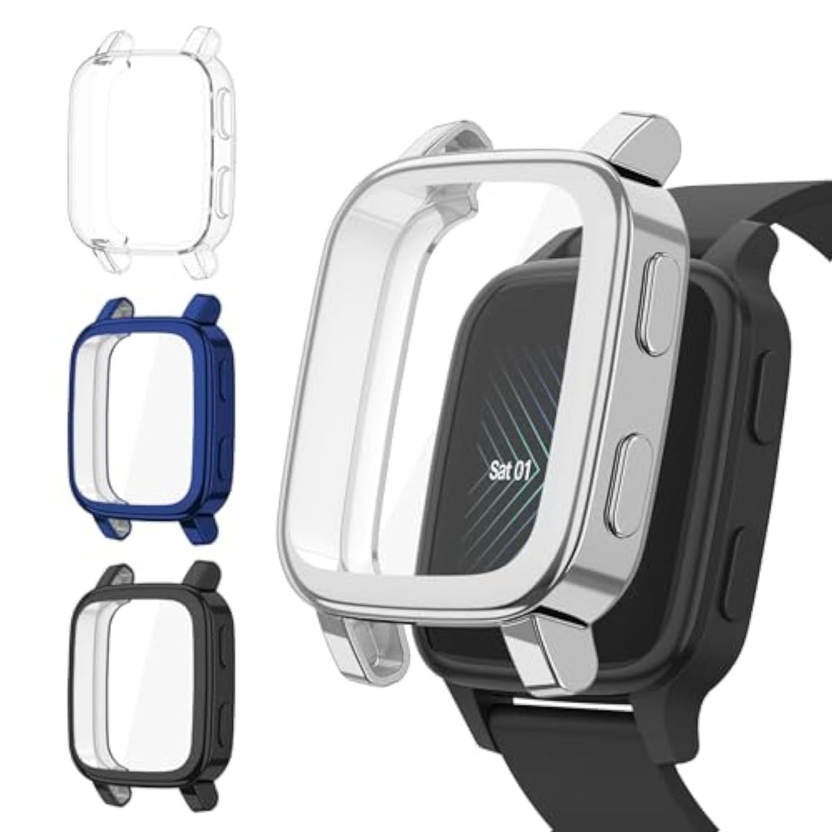 4 Pack Case For Garmin Venu Sq 2 / Venu Sq Screen Protector Case, Soft Tpu All-Around Protective Screen Cover Bumper Frame Compatible With Garmin Venu Sq 2 Music/Venu Sq Music Smartwatch (4Pack B)