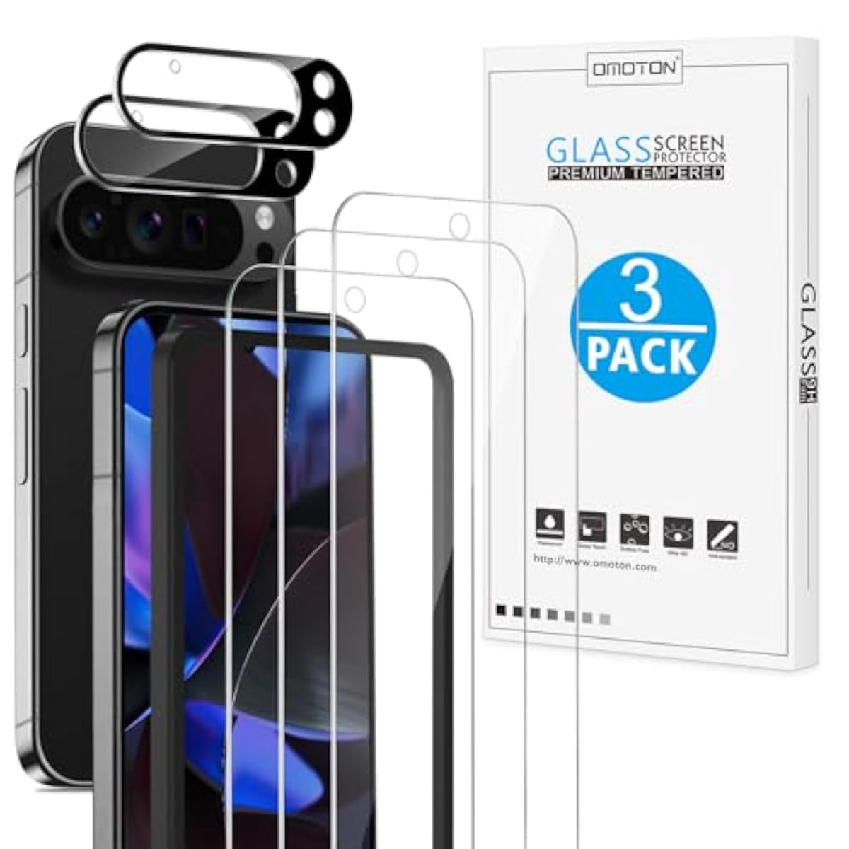 3+2 Pack Screen & Camera Protector for Google Pixel 9 Pro XL, 3 Glass Films, Bubble-Free