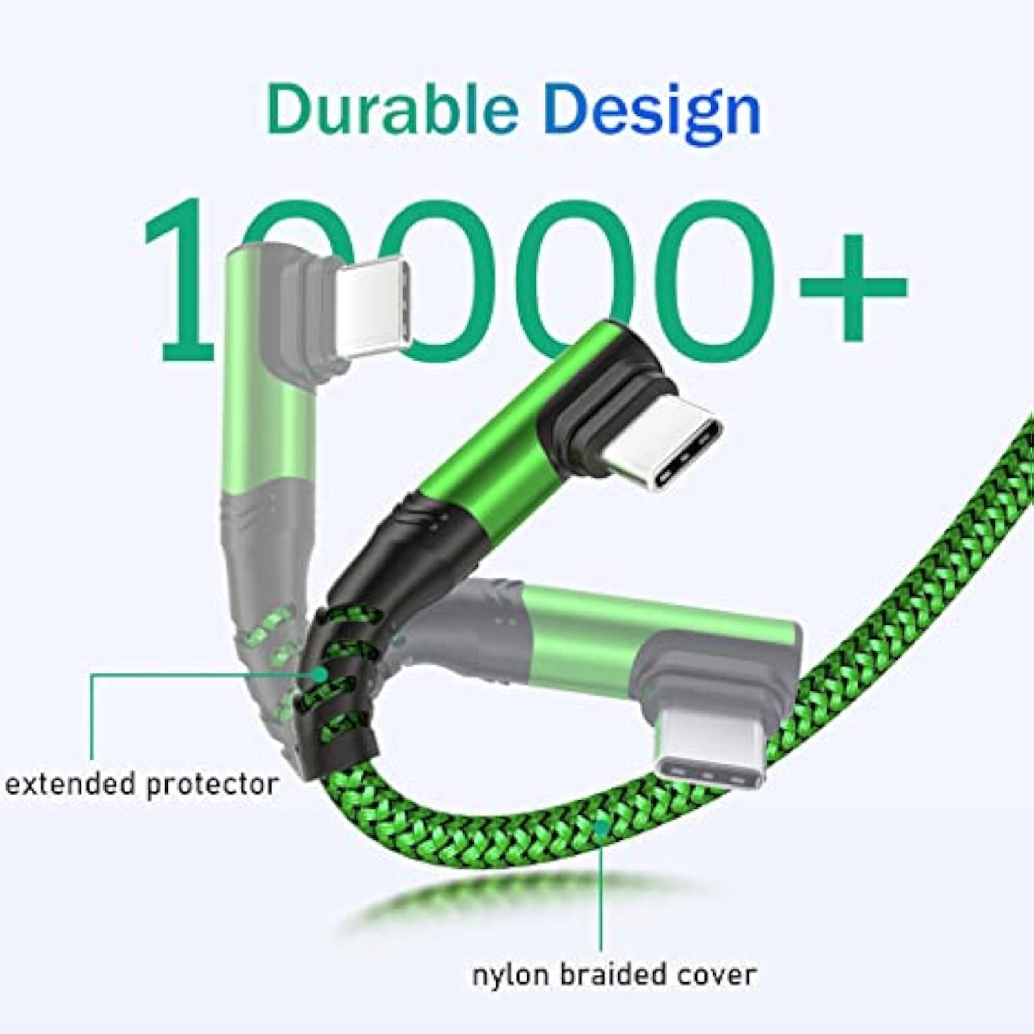 Right Angle Type C Charger Fast Charging 10Ft 90 Degree Usb C Cable Braided Co