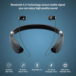 Foldable Bluetooth Headphones Wireless Neckband Headset With Retractable Earbuds, Sports Sweatproof Noise Cancelling Stereo Earphones With Mic