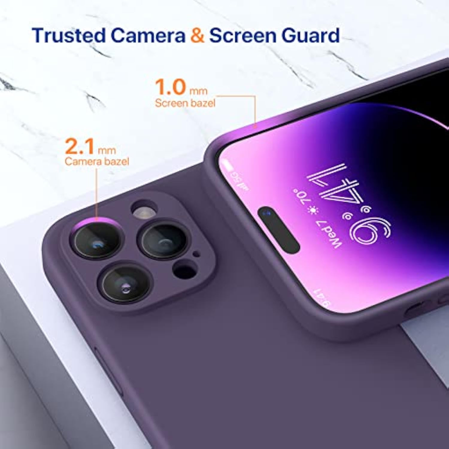 Designed For 14 Pro Max Phone Case With Screen Protector,[Upgraded Enhanced Camera Protection],Shockproof Liquid Silicone Case With Microfiber Lining,6.7 Inch(Dark Purple)
