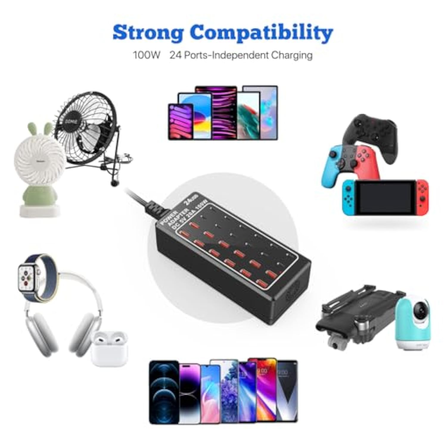 Usb Charger Station, C Charging Block, 100W (20A) 24 Port Multiple Usbcharger Desktop Wall Charger Hub 12 Usb A 12 Usb C Compatible For Apple Iphone, Ipad, Samsung Galaxy, Laptop, Pixel, Phones