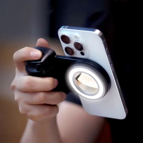 Magnetic Selfie Ring Light, Snap Grip with Detachable Bluetooth Remote Control for iPhone, Rechargeable LED Fill Light, Smartphone Camera Handle,