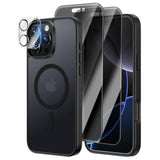 [4 In 1] Magnetic For Iphone 16 Pro Case, 2 Pics Privacy Screen Protectors And 1 Pic Camera Protector, Fit For Magsafe, Military Grade Shockproof Translucent Matte Slim 16 Pro Phone Case 6.3", Black